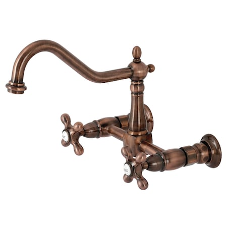Kingston Brass KS124AXAC Heritage Two-Handle Wall Mount Bridge Kitchen Faucet, Copper KS124AXAC